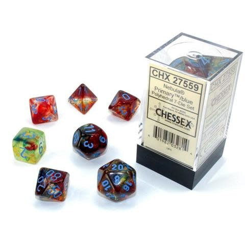 Unleash Cosmic Magic with Nebula® Polyhedral Primary™/blue Luminary™ 7-Die Set
