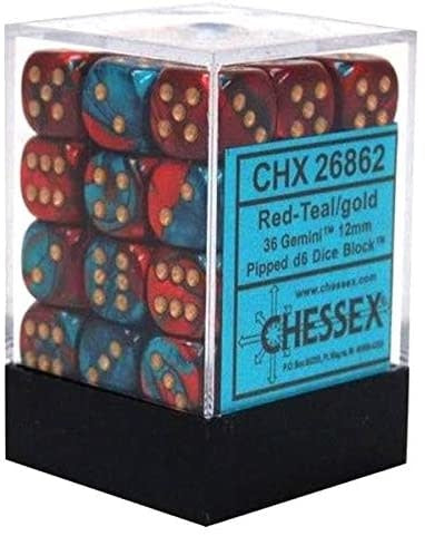 Gemini Red-Teal/Gold 12mm D6 Dice Block (36 Dice) - Enhance Your Game with Stunning Dice!