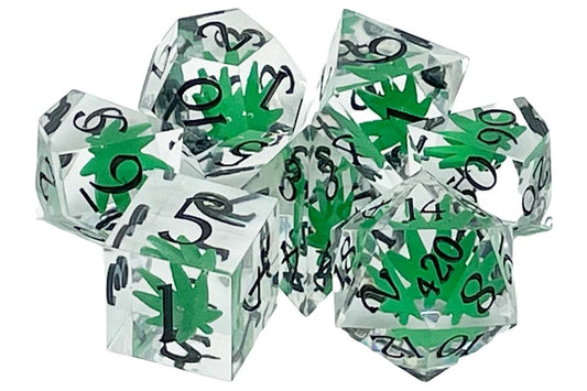 Unleash Nostalgia: Old School 7pc DnD Dice Set | Sharp Edged - Green & Black