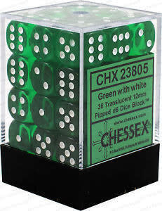 Translucent Green/White 12mm d6 Dice Block (36 Dice) - Roll in Style with Vibrant Translucent Colors