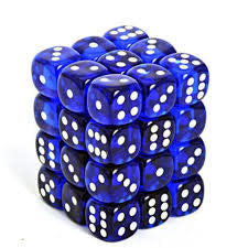Roll in Style with Translucent Blue/White 12mm d6 Dice Set (36 dice)