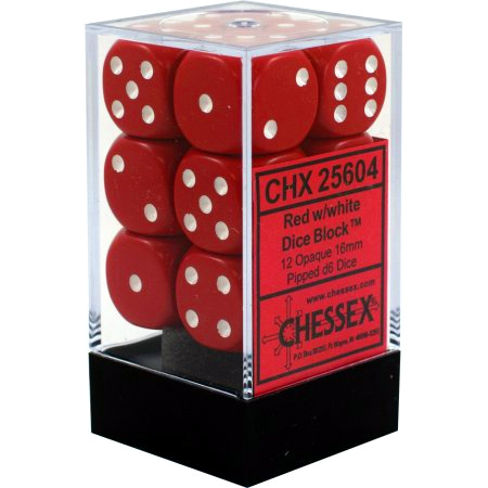 Premium Opaque Red/White 16mm D6 (12) - Enhance Your Gaming Experience!