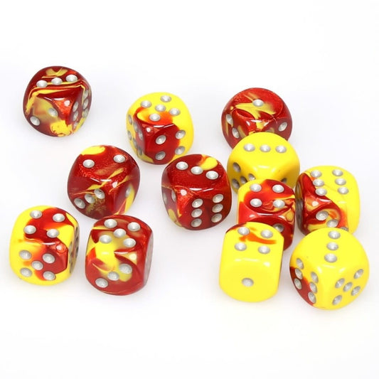 Gemini® 16mm d6 Red-Yellow/silver Dice Block™ (12 dice) - Enhance Your Gameplay with Vibrant Precision!