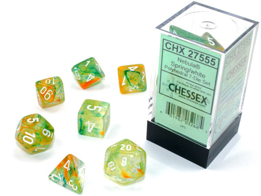 Nebula Spring/White Luminary Polyhedral 7-Die Set: Illuminate Your Gameplay with Stunning Elegance