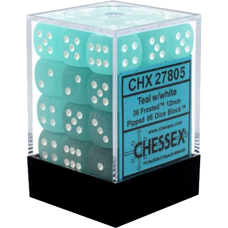 Frosted Teal/White 12mm D6 Dice Block (36 Dice) - Roll in Style with Vibrant Teal and White Colors