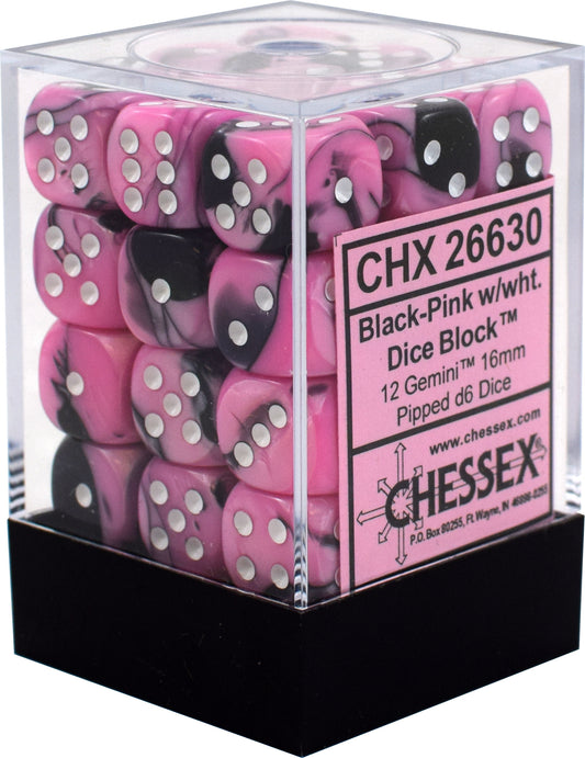 Gemini 12mm D6 Black Pink/White (36): Boldly Crafted Gaming Dice for Unique Play