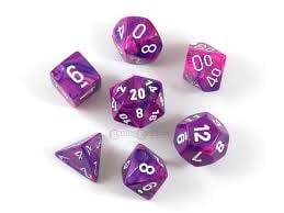 Festive Violet/White Polyhedral 7-Dice Set: Roll Into Magic & Mystery!