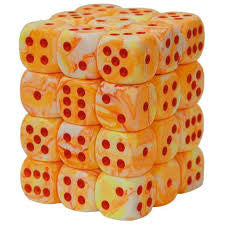 Festive Sunburst/red 12mm d6 Dice Set (36 Die) - Roll into Vibrant Adventures!