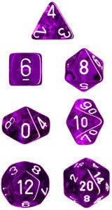 Experience Magic: Translucent Purple/White 7-Dice Set - Unveil Your Winning Fate!