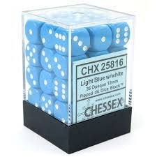 Premium Opaque Light Blue/White 12mm d6 Dice Block - Set of 36 Dice!