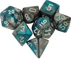 Unleash Your Destiny with Gemini Steel-Teal/White Polyhedral Dice Set