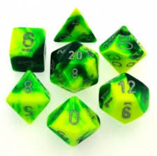 Gemini Green-Yellow Silver Dice Set - Enchant Your Gaming Experience
