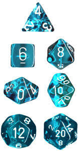 Stunning Translucent Teal/White Polyhedral 7-Die Set for Engaging Gameplay