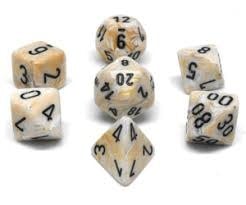 Enchant your Tabletop Adventures with Marble Ivory/Black 7-Dice Set