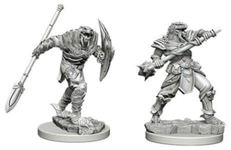 Nolzur's Marvelous Dragonborn Male Fighter Miniature - W05: Unpainted Spear Warrior.