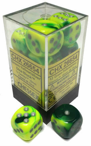 Spark Your Game with Gemini Green-Yellow Silver Dice Set