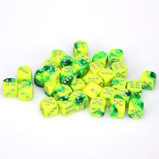 Gemini Green-Yellow/Silver 12mm D6 Dice Block (36 Dice) - Roll in Style with Vibrant Precision!