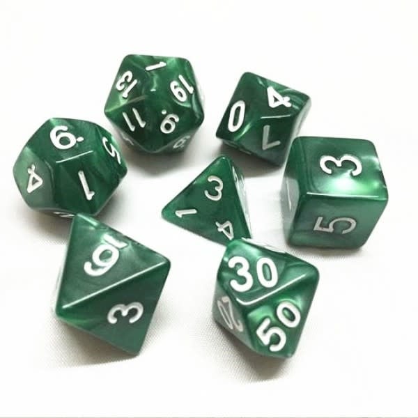 Pearlescent Green Poly Dice Set - Roll Your Luck with Elegance!