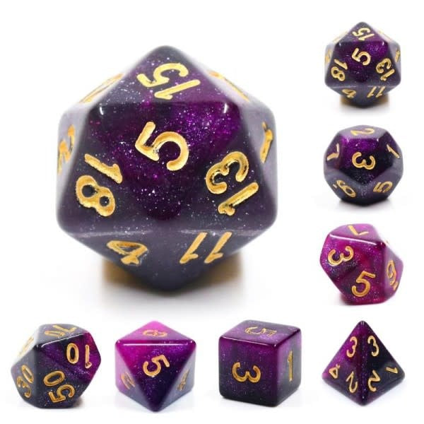 Discover Galaxy Purple Poly Dice Set - Unleash Your Luck!