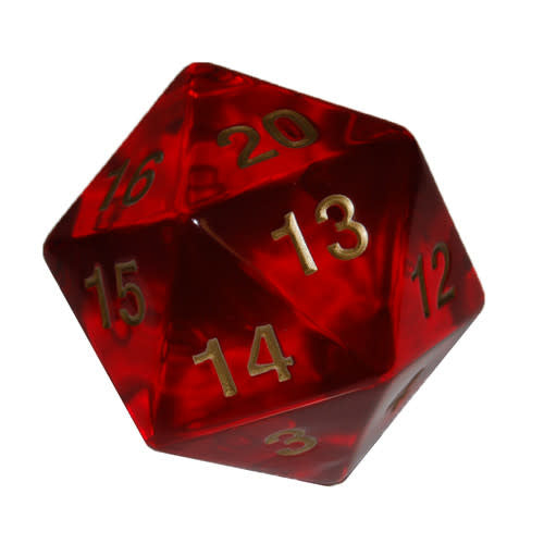 55mm Jumbo Translucent Red d20 Dice with Elegant Gold Details for Engaging Game Nights