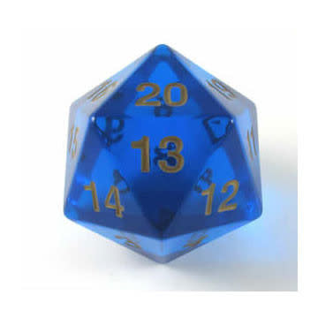 55mm Jumbo d20 Translucent Blue w/gold - Roll in Style with our Stunning Dice!
