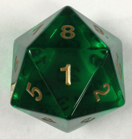55mm Jumbo d20 Translucent Green w/ Gold: Superior Dice for Ultimate Adventures!