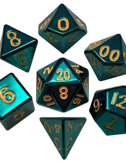 Exquisite 16mm Metal Dice Poly Set in Turquoise-Gold: Unleash Your Winning Roll!