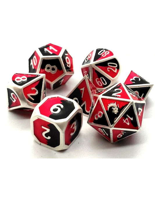 Dragon Forged Metal Dice Set in Platinum Black & Red - Enhance Your RPG Experience Now!