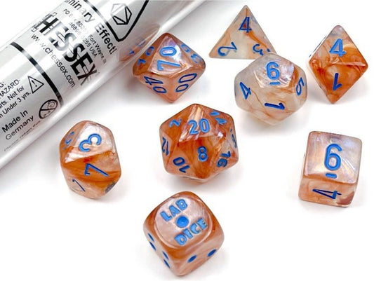 Borealis Rose Gold/Light Blue Luminary 7-Dice Set + Bonus Die: Unveil Your Gaming Destiny