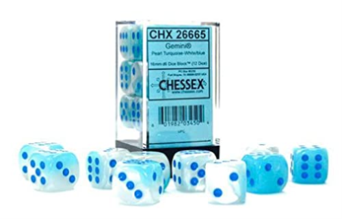 Splendid Gemini Pearl Turquoise-White/Blue 16mm d6 (12) - Roll into Elegance!