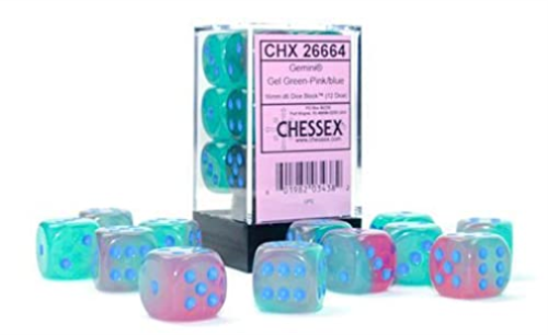 Spark Magic with Gemini Gel Green-Pink/blue 16mm D6 Dice Set
