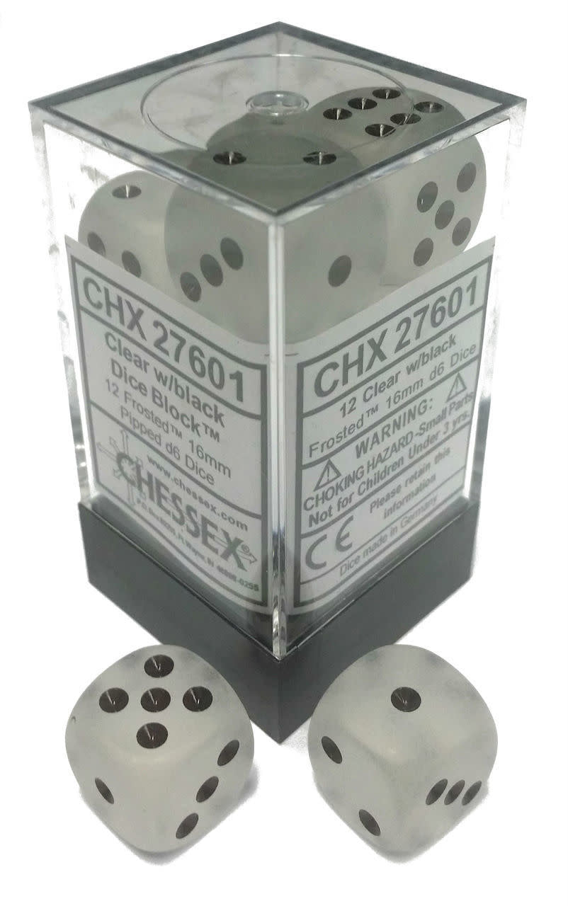 Frost Black Clear 16mm Dice Block (12 dice) - Enhance Your Game Night!