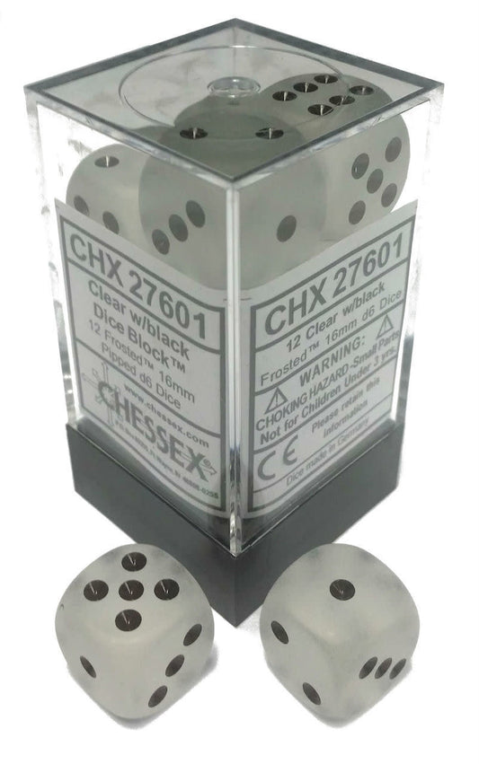 Frost Black Clear 16mm Dice Block (12 dice) - Enhance Your Game Night!