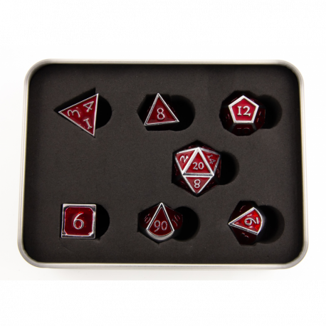 Red Shadow Set of 7 Metal Polyhedral Dice with Chrome Numbers for D20 based RPG's
